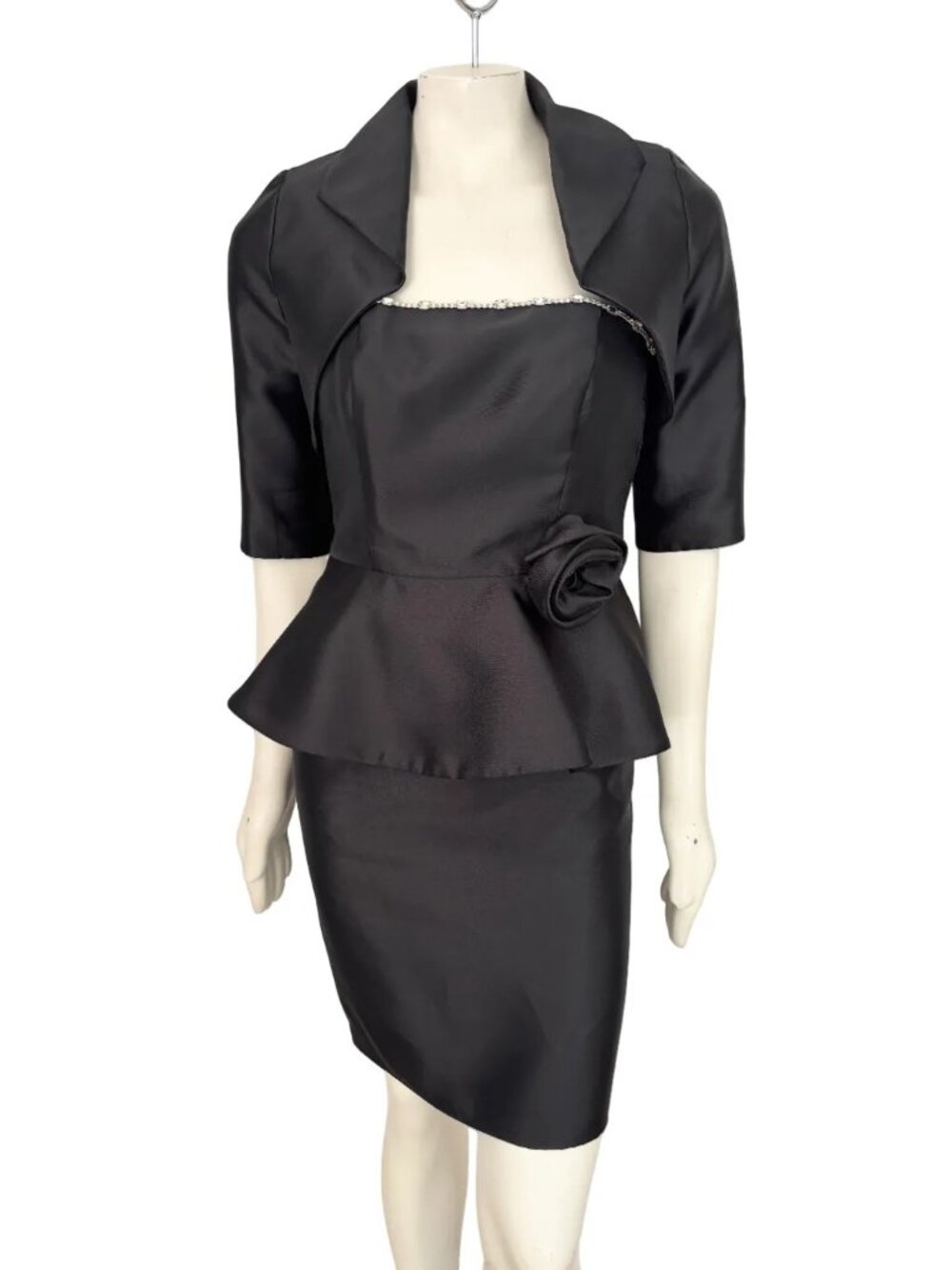 VTG 80s DAYMOR COUTURE 2 Piece Formal Peplum Dress Set Black SZ XS